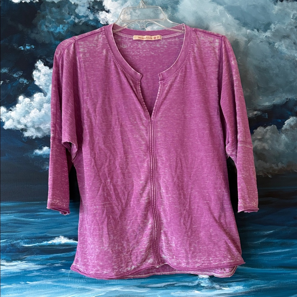 XCVI Wearables Fuchsia Burnout Tee